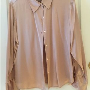 Ladies Alfani pink silk button down shirt